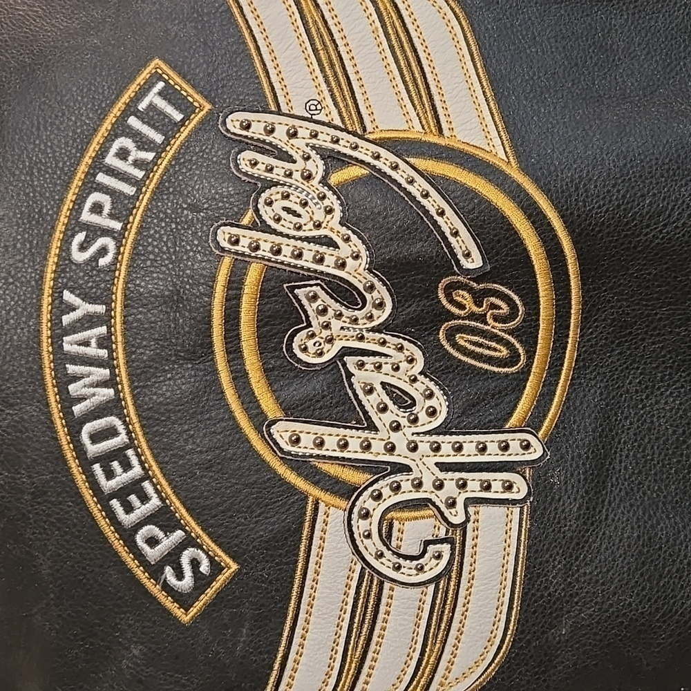 Harley-Davidson Leather Jacket Size 1W Unique Distressed Black Yellow Ivory - Picture 2 of 15
